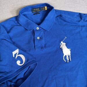 Polo Ralph Lauren Mens XL Blue Big 3 Pony Logo Rugby Shirt Sleeve Preppy Polo